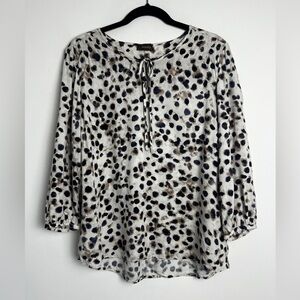 Crosby.‎ Beige Abstract Animal Print Long Puff Sleeve Pullover Blouse Top Size L